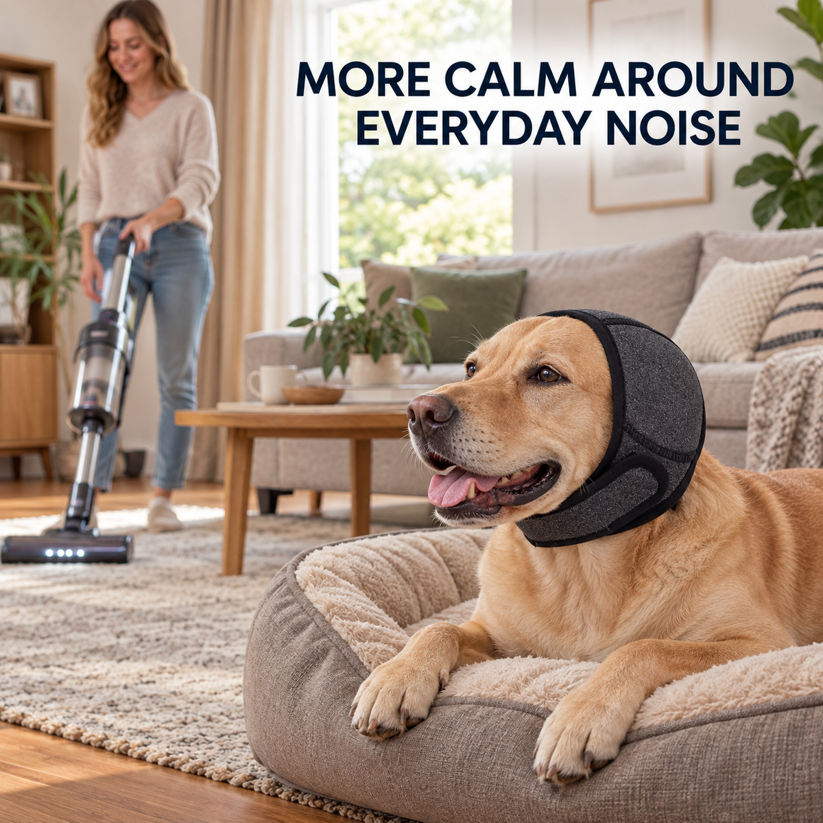 Dog Ear Muffs Noise Reduction Head Wrap, Adjustable Calming Hearing Protection
