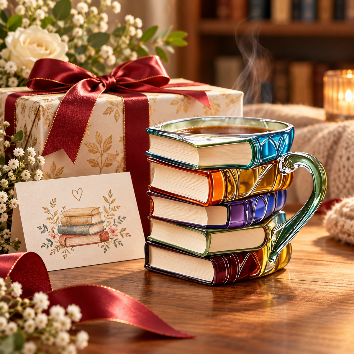 3D Painted Book Stack Coffee Mug