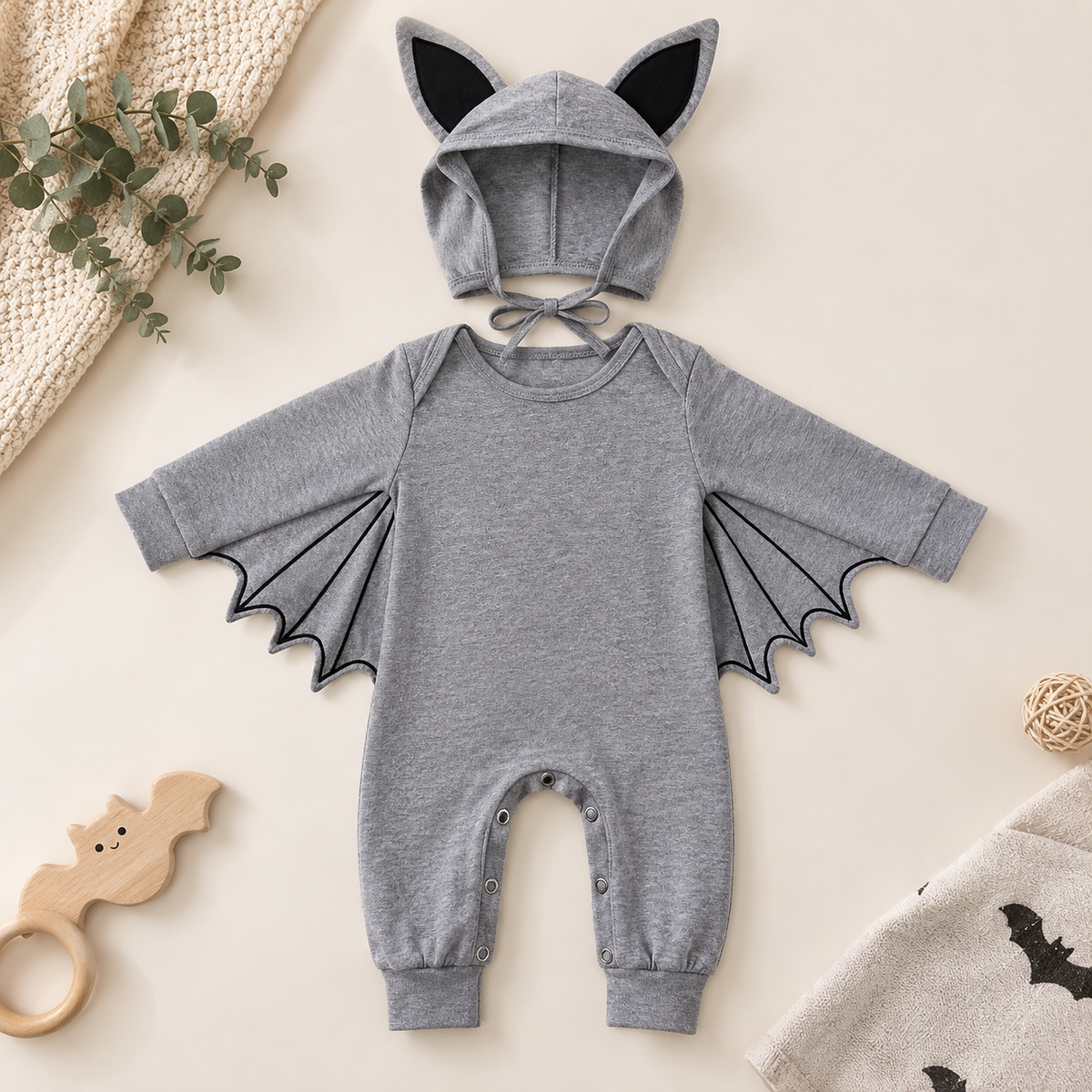 Baby Bat Halloween Romper Costume with Hat Cotton Blend Infant Jumpsuit