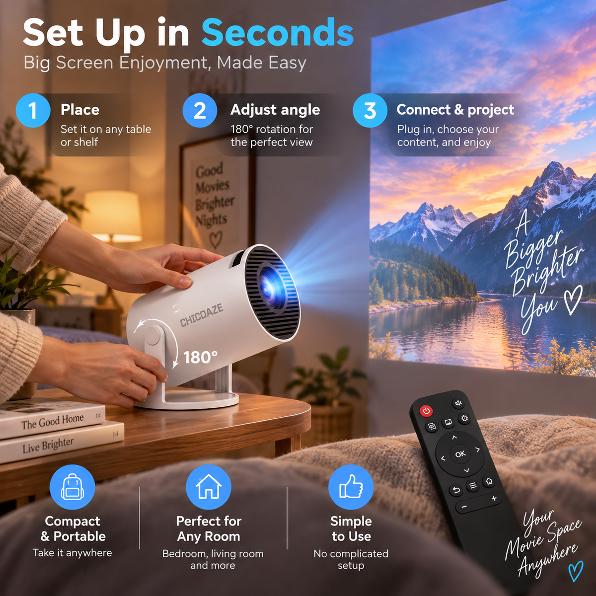 HY300 Pro Portable Smart Projector - Native 720P, Android 14, WiFi 6 & Bluetooth 5.4