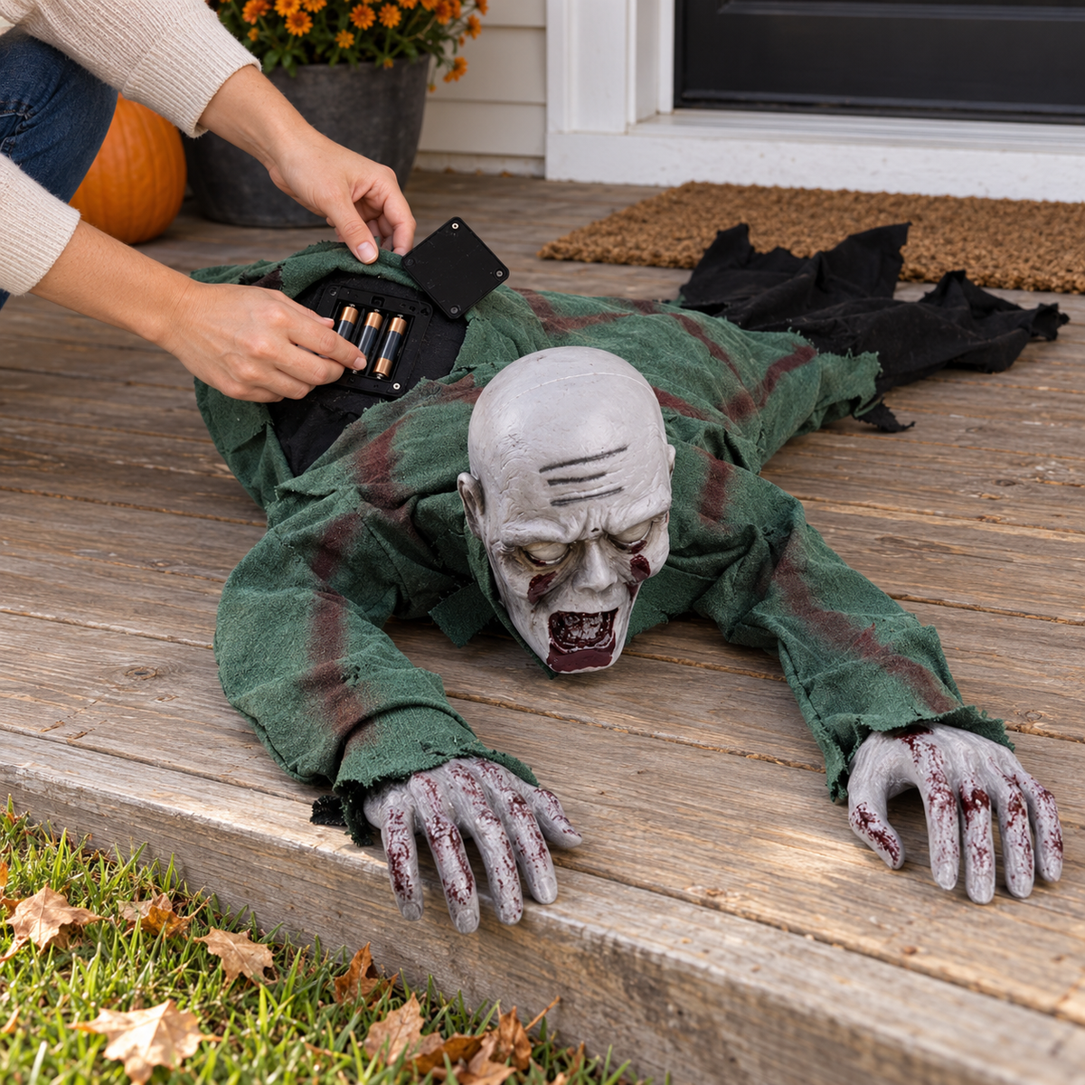 Motion-Activated Crawling Zombie Halloween Prop with LED Eyes & Sound