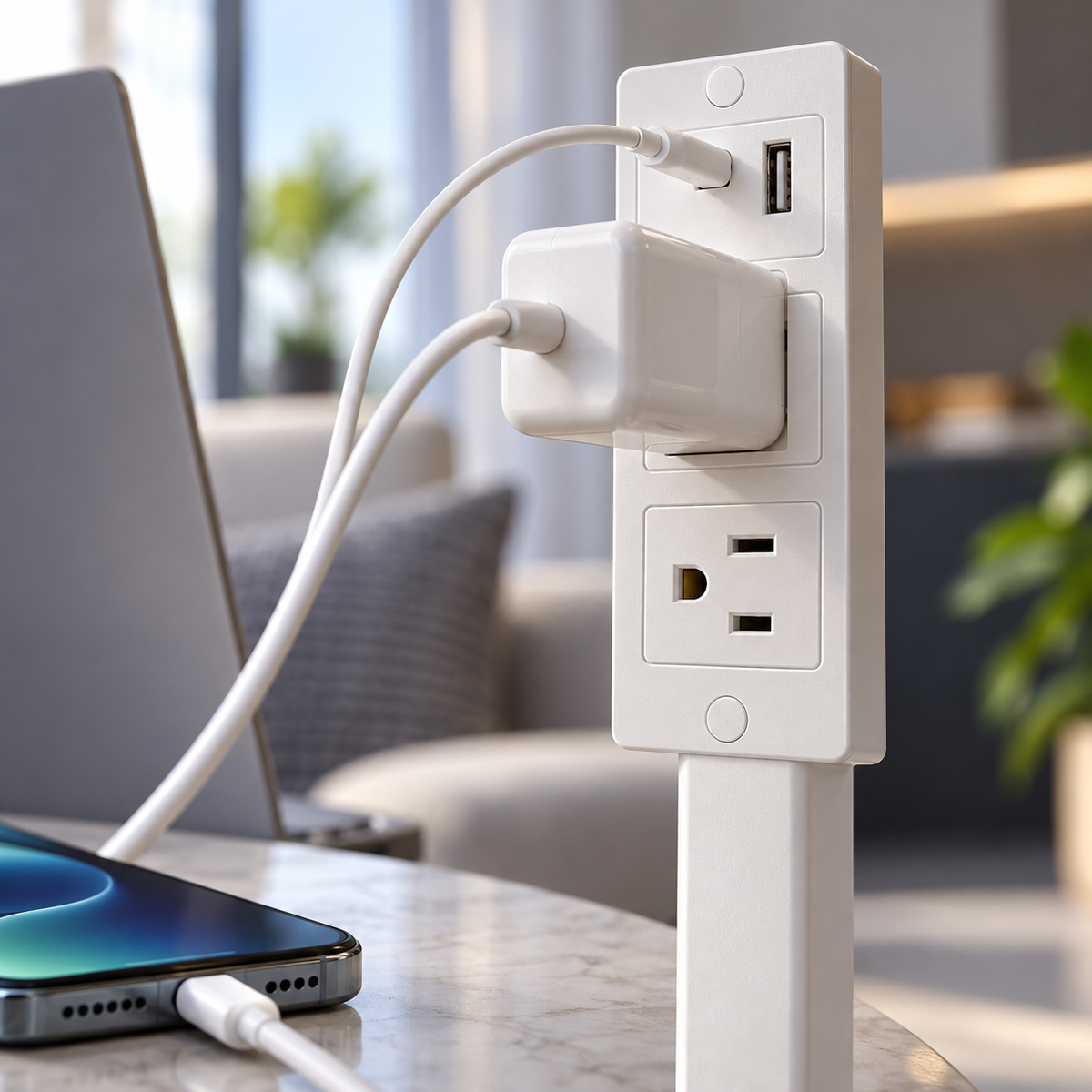 Extendable Power Outlet Extender with 2 AC Outlets USB A and USB C Ports