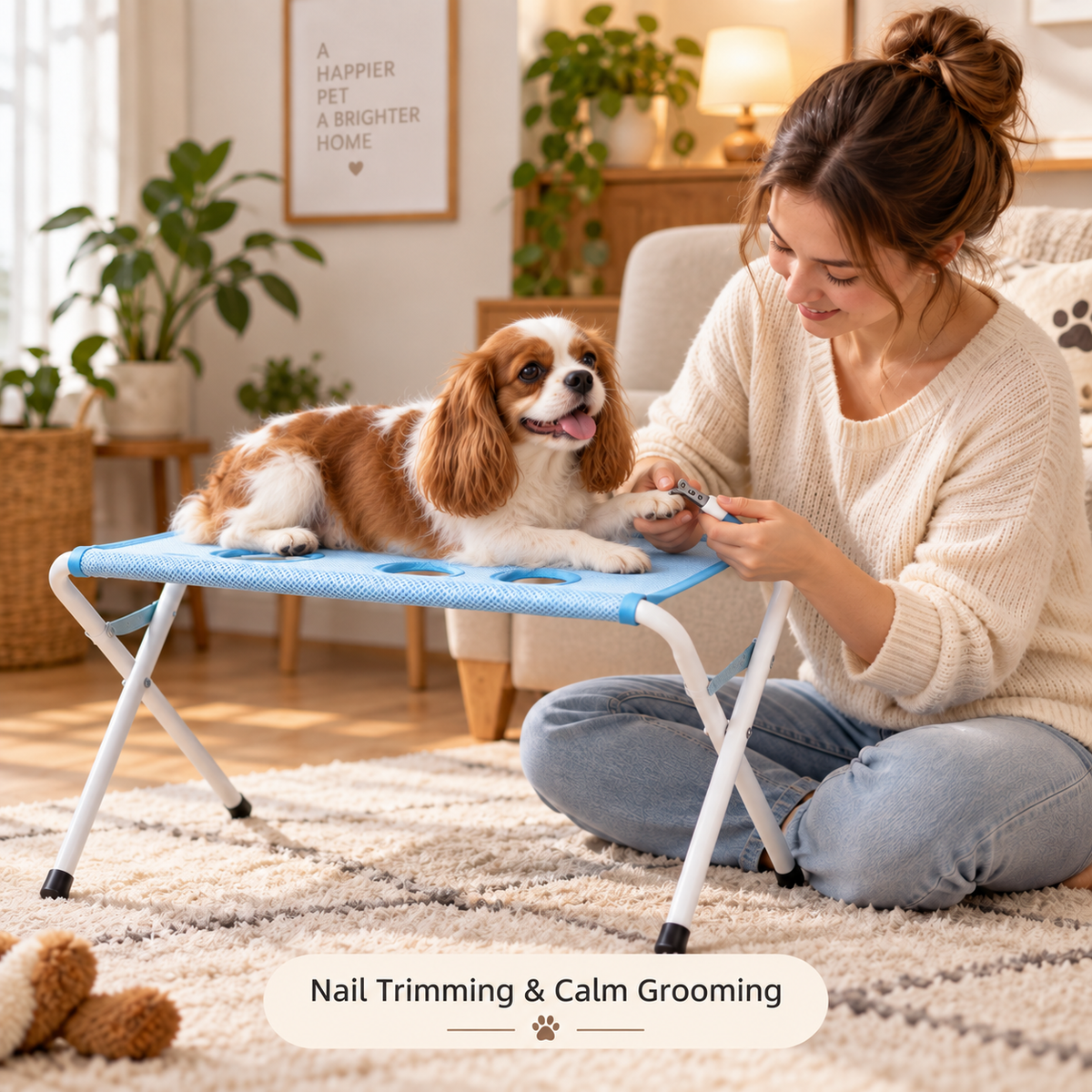 Foldable Pet Bathing Stand, Portable Dog Grooming Rack with Hammock