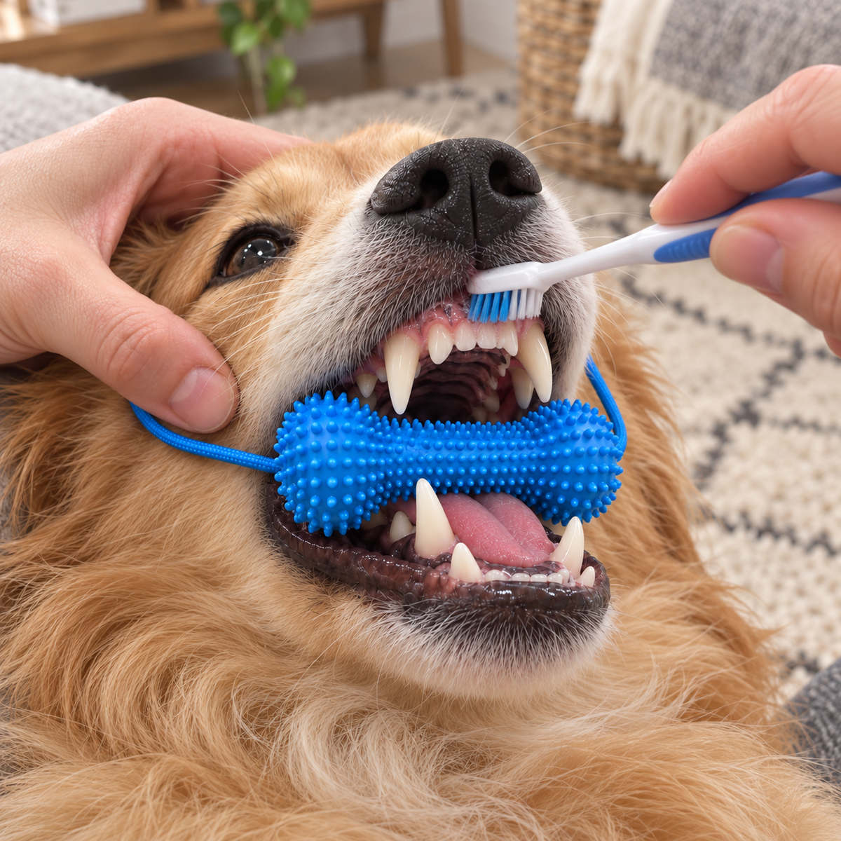 Dual-Action Canine Dental Prop, Dog Teeth Brushing Support Tool