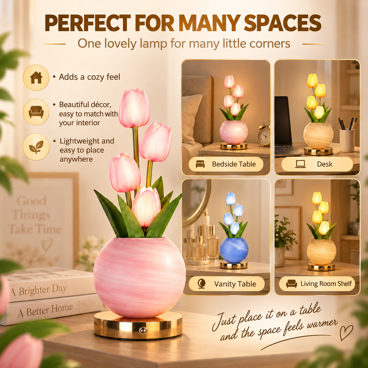 Rechargeable Tulip Ceramic Table Lamp