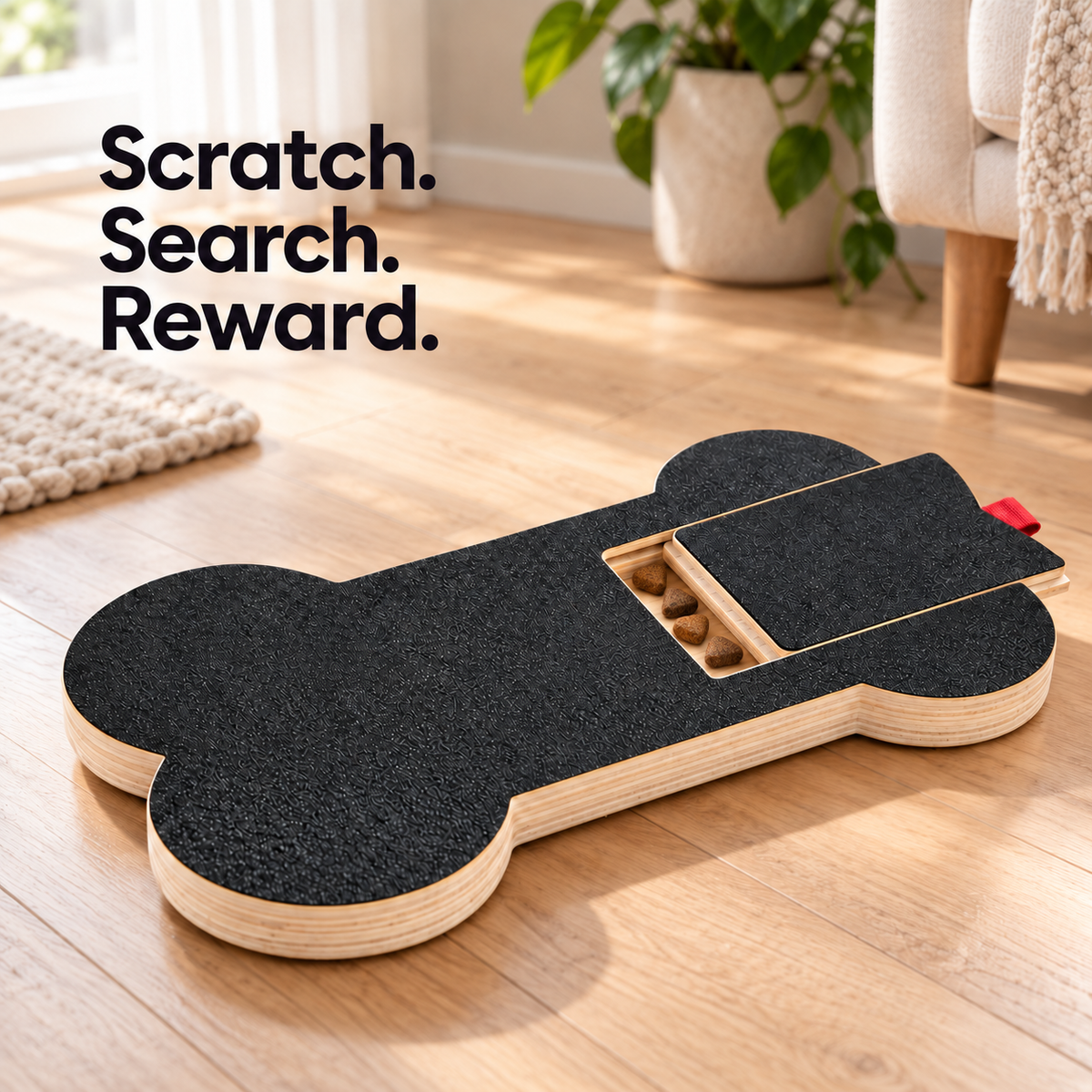 Bone-Shaped Dog Nail Scratch Board with Hidden Treat Compartment