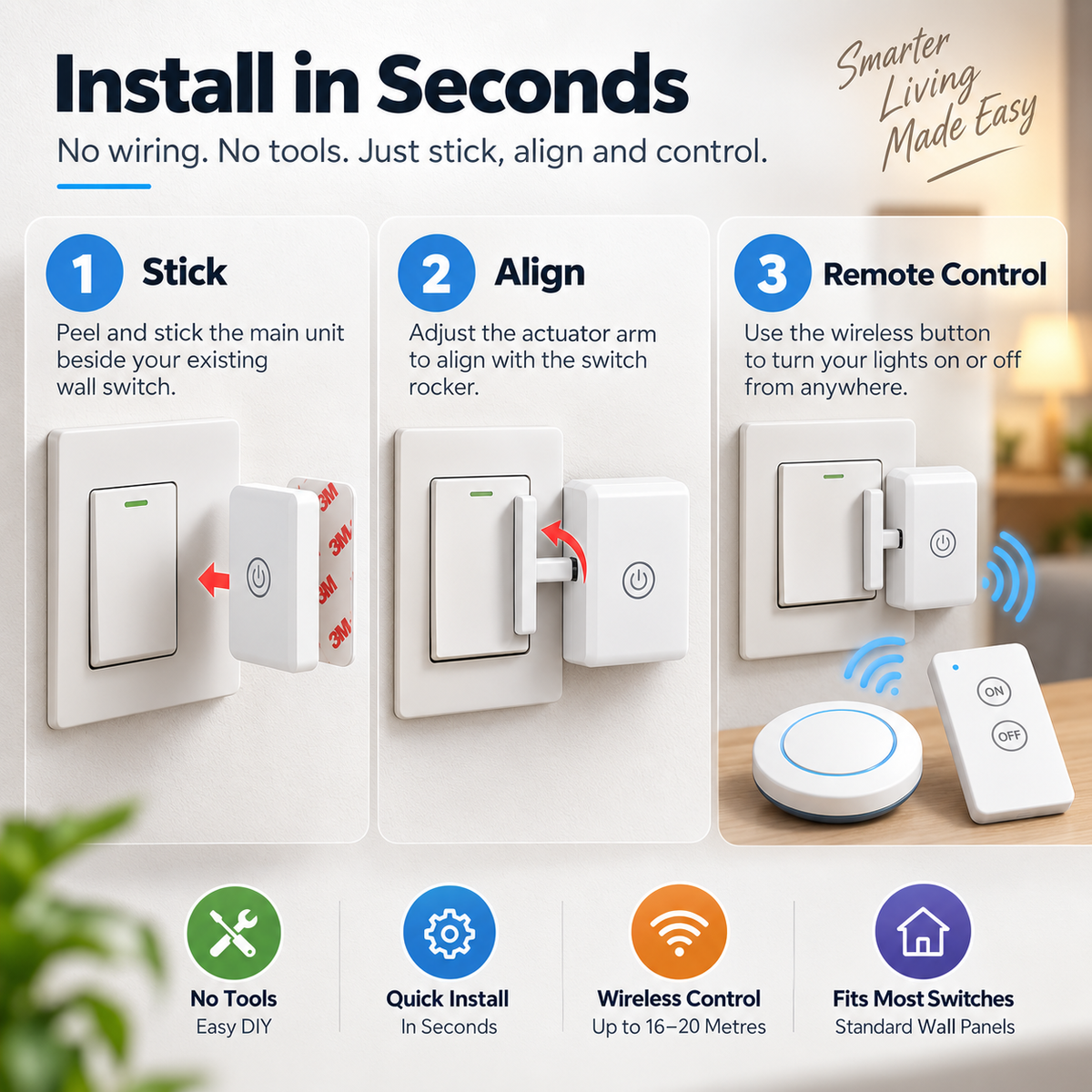 Wireless Light Switch Button Pusher – Rechargeable Remote Control Switch Robot
