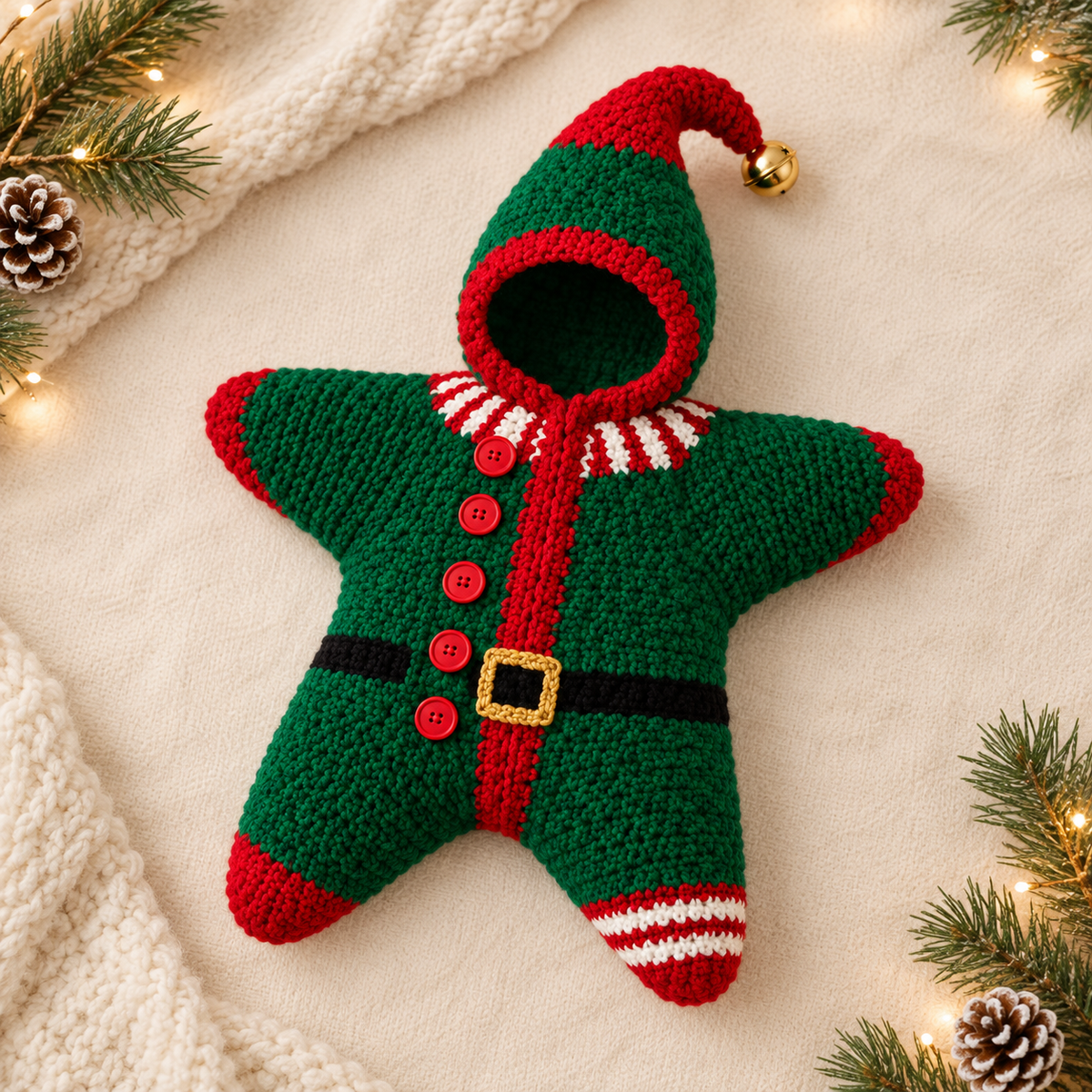 Christmas Star Baby Knitted Romper – Cozy Hooded Holiday Wrap