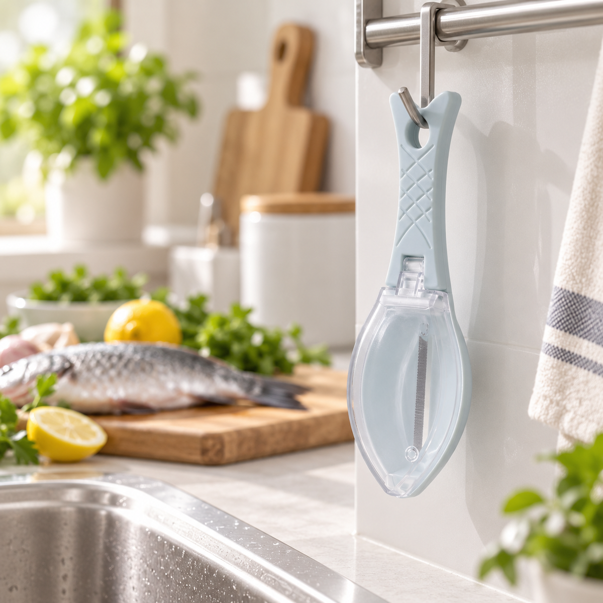 Fish Scale Remover Scraper with Cover Manual Fish Cleaning Tool for Kitchen and Fishing