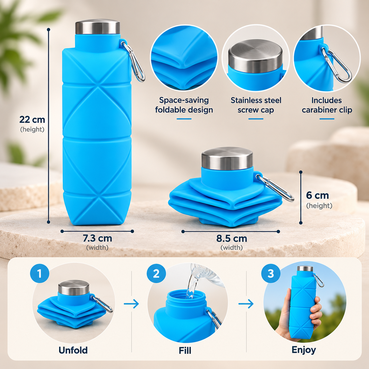 Foldable Silicone Sports Water Bottle