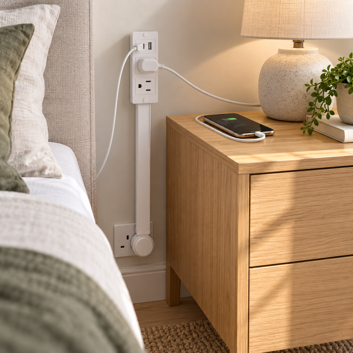 Extendable Power Outlet Extender with 2 AC Outlets USB A and USB C Ports