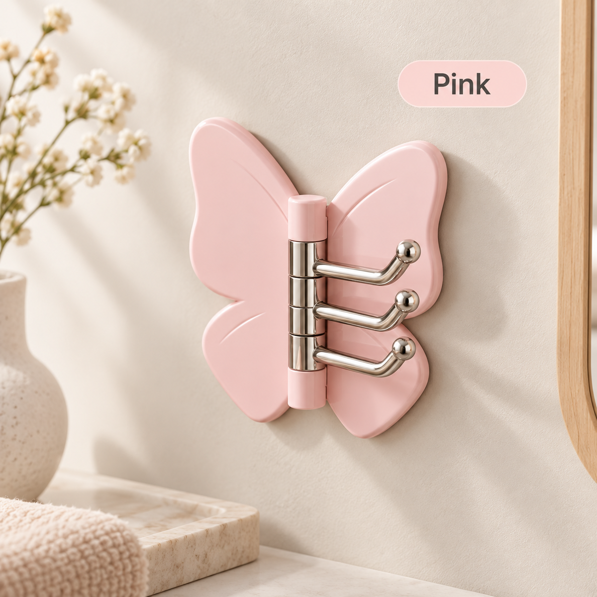 Butterfly 3-Hook Rotating Adhesive Wall Hanger
