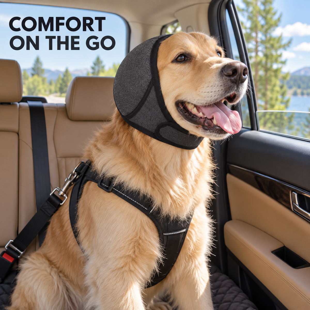 Dog Ear Muffs Noise Reduction Head Wrap, Adjustable Calming Hearing Protection