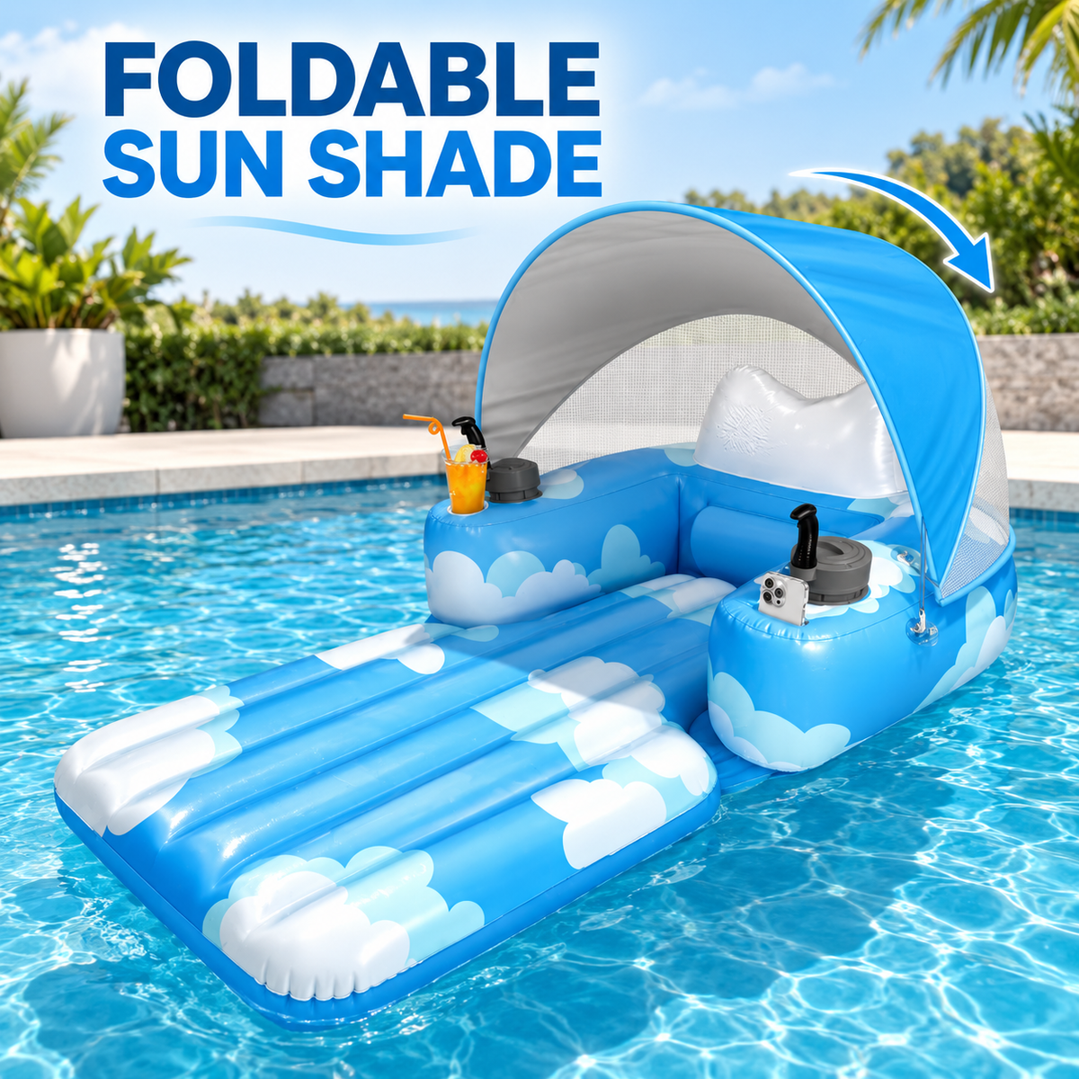 CloudCruise Rechargeable Dual-Motor Inflatable Pool Lounger with Canopy