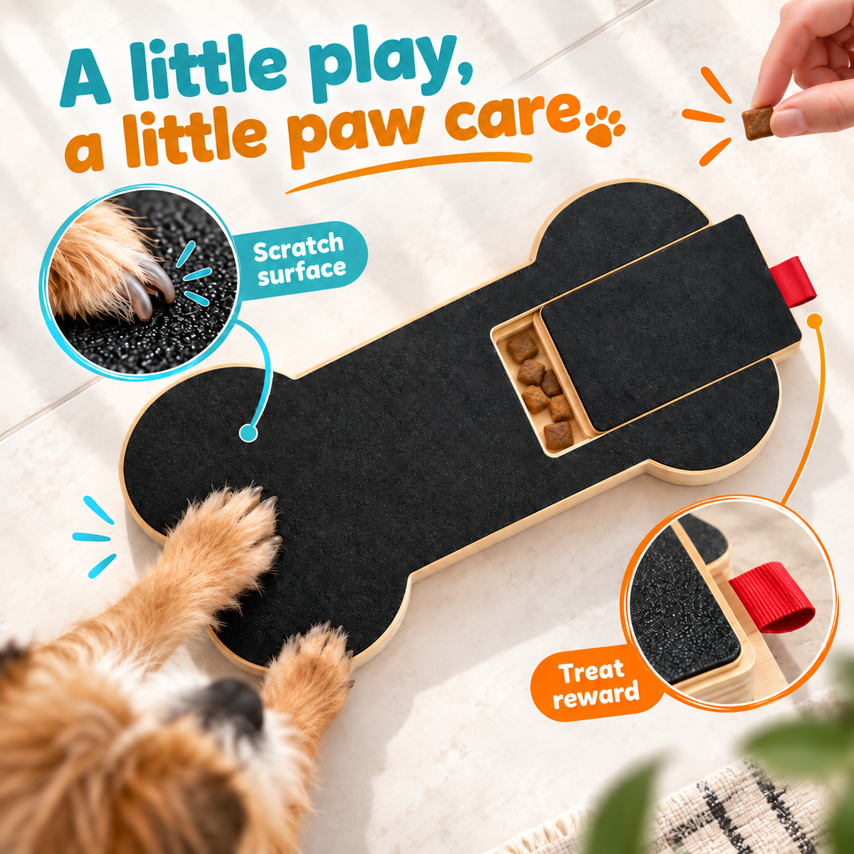 Bone-Shaped Dog Nail Scratch Board with Hidden Treat Compartment