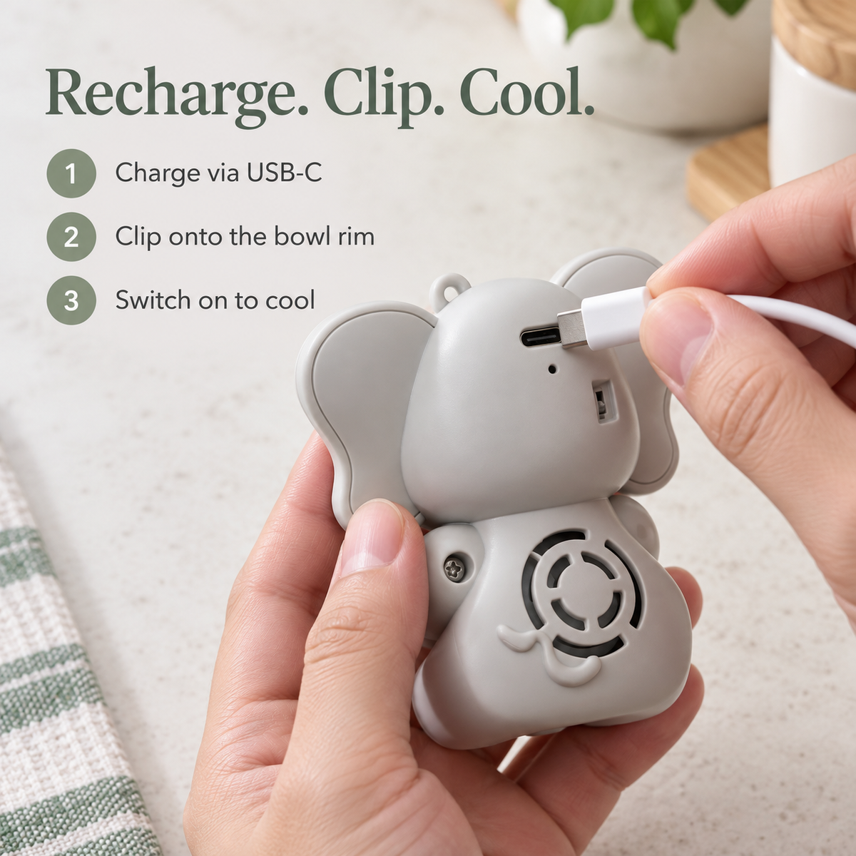 Mini Elephant Food Cooling Clip Fan