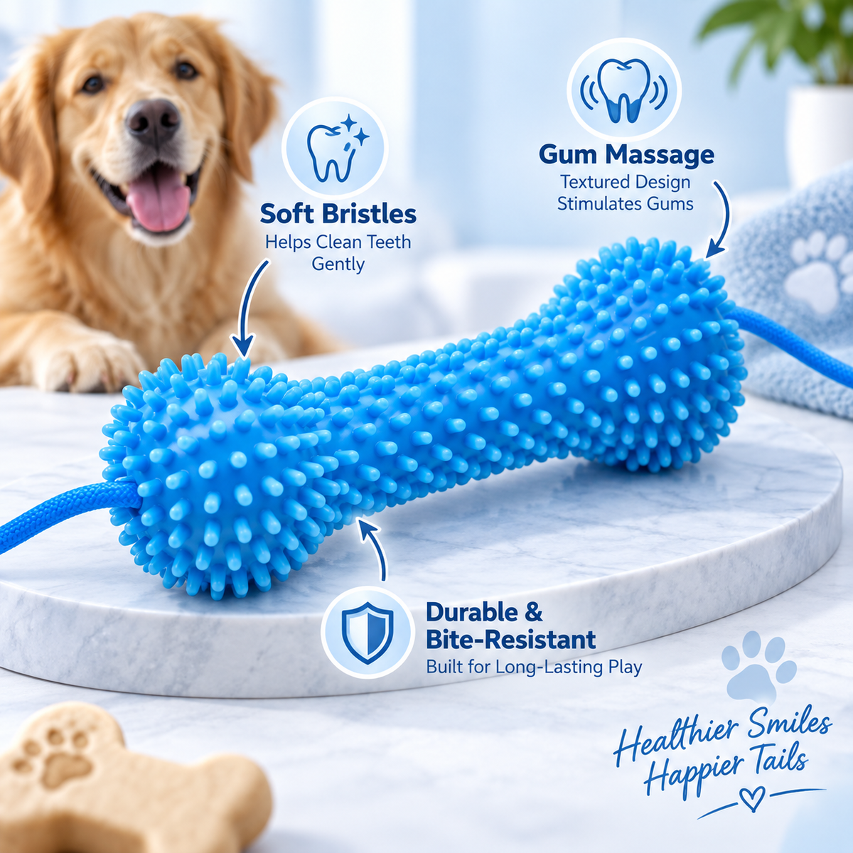 Dual-Action Canine Dental Prop, Dog Teeth Brushing Support Tool