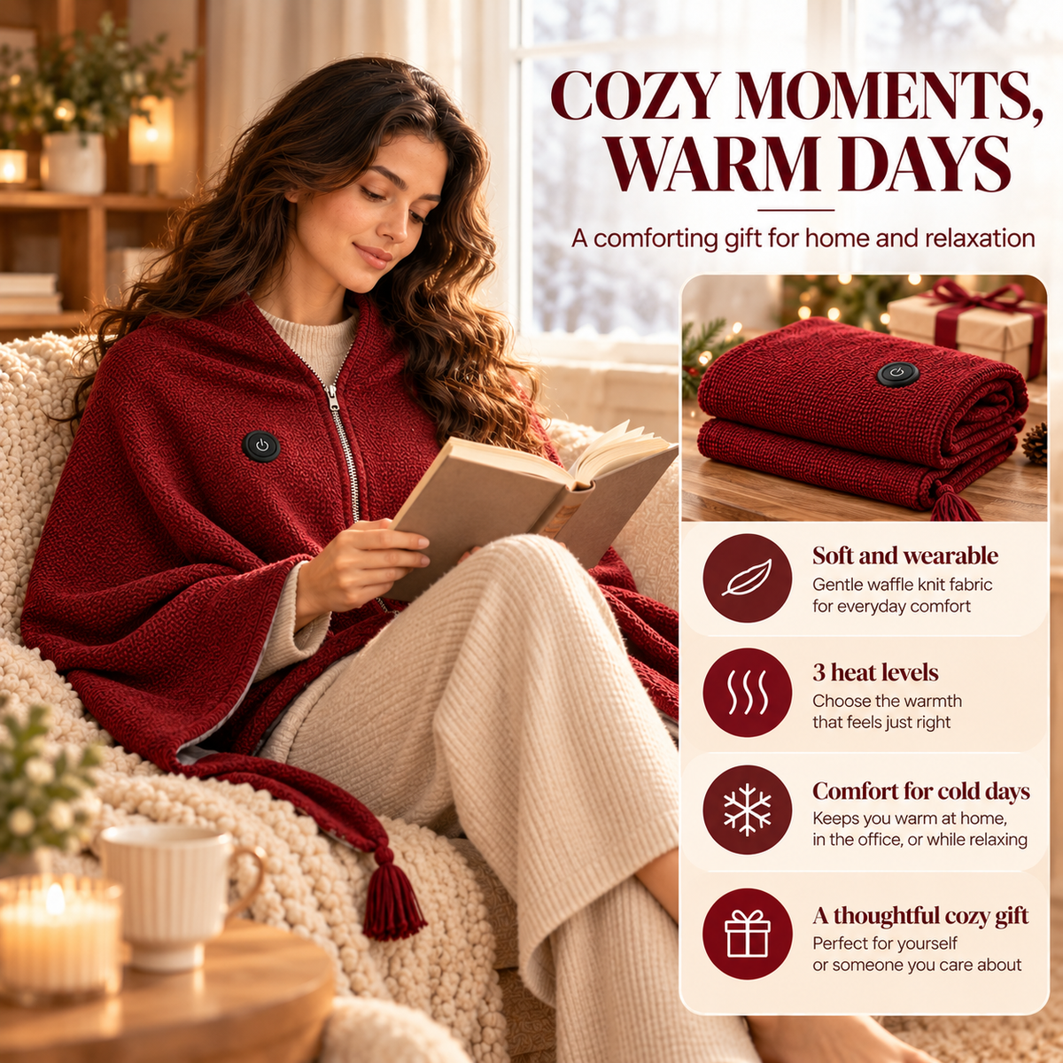 USB Heated Wearable Shawl Blanket