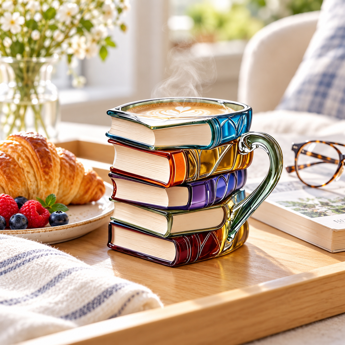 3D Painted Book Stack Coffee Mug