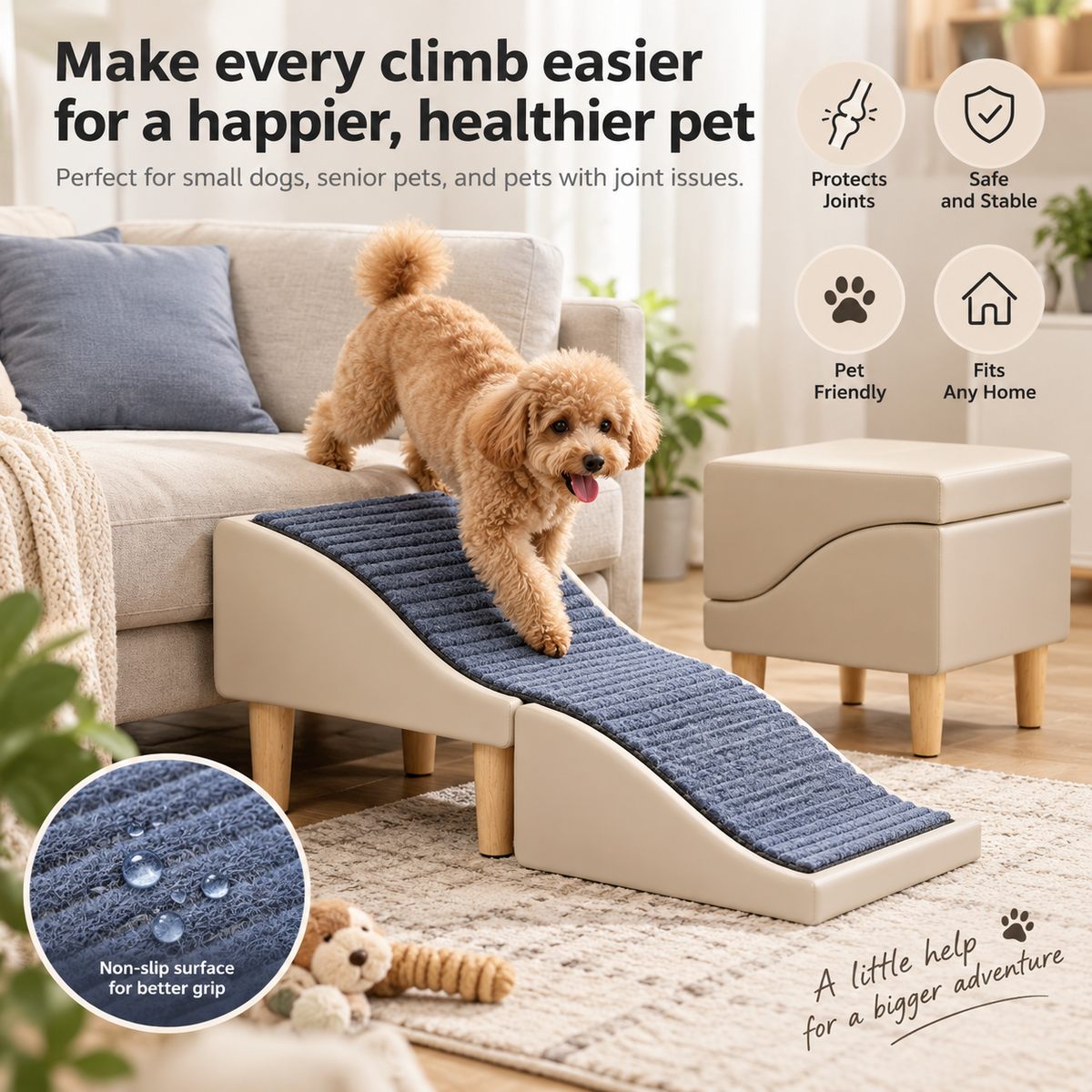 Foldable Wave Pet Ramp & Stool