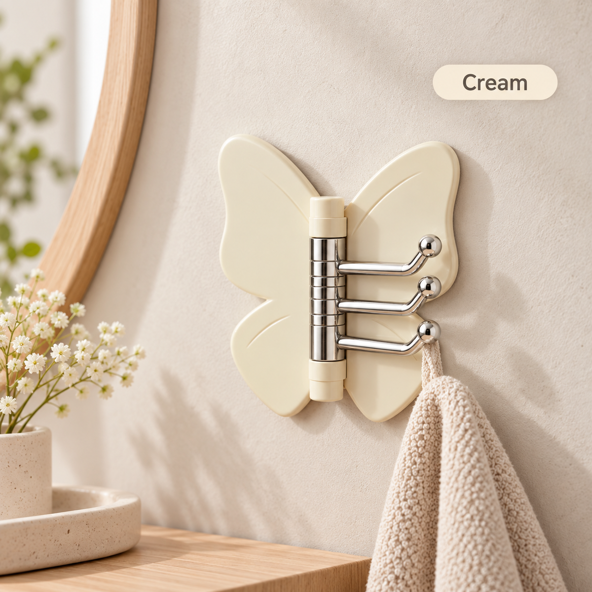 Butterfly 3-Hook Rotating Adhesive Wall Hanger