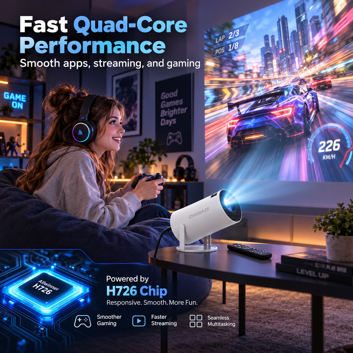 HY300 Pro Portable Smart Projector - Native 720P, Android 14, WiFi 6 & Bluetooth 5.4