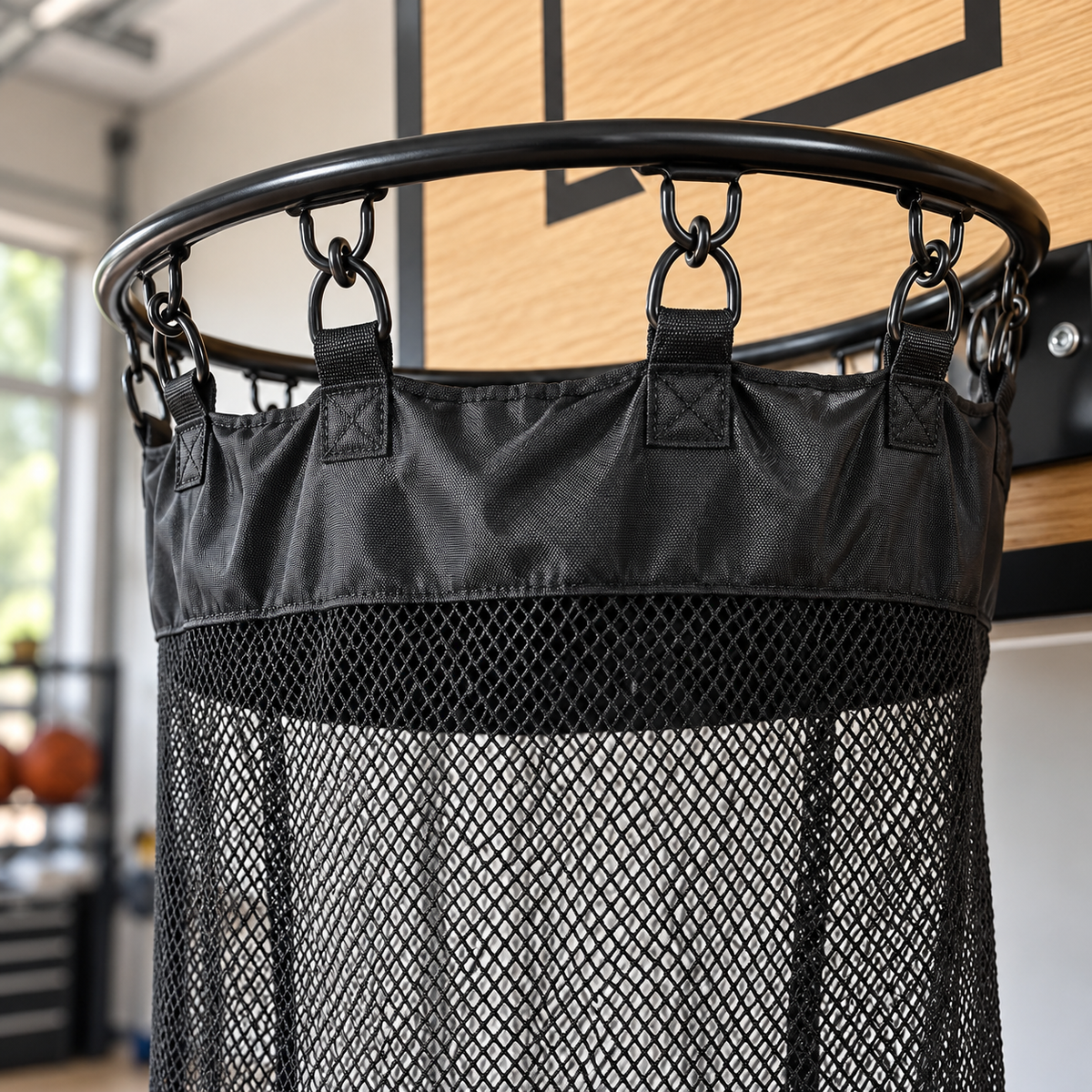 Basketball Catch Net Storage Bag – Extended Hoop Ball Return Organizer for Garage & Backyard Courts