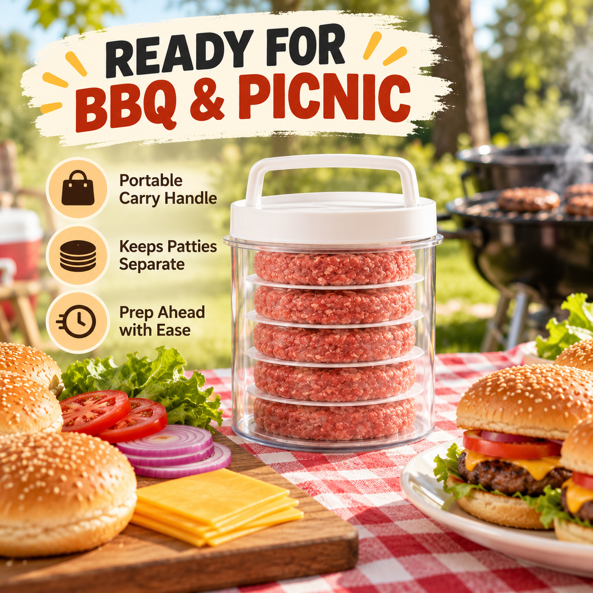 Stackable Burger Patty Maker & Freezer Press