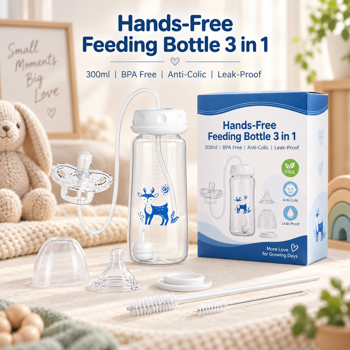BornBL 3-in-1 Hands-Free Baby Feeding Bottle 300ml