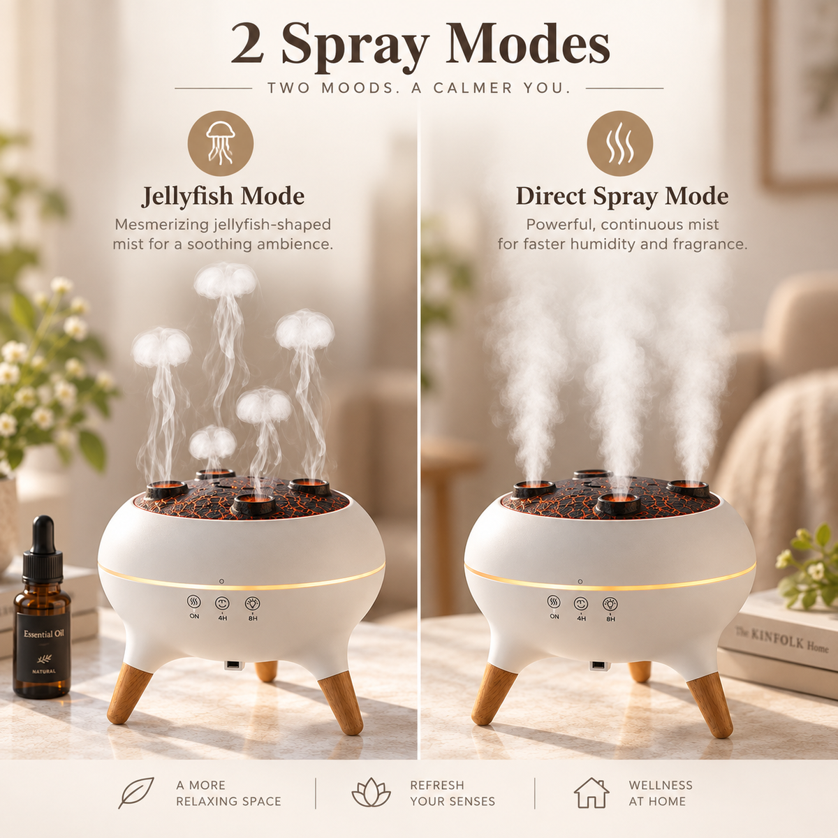 JellyGlow Dynamic Jellyfish Aroma Diffuser – 250mL Sound-Reactive Essential Oil Humidifier with 7-Color Ambient Light & Remote Control
