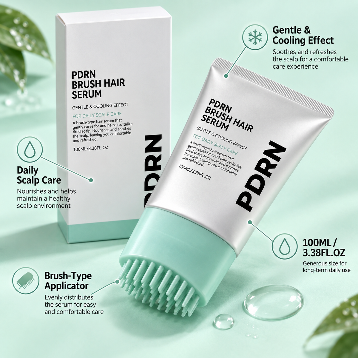 PDRN Scalp Serum with Built In Massage Brush 100ml Daily Hair and Scalp Care