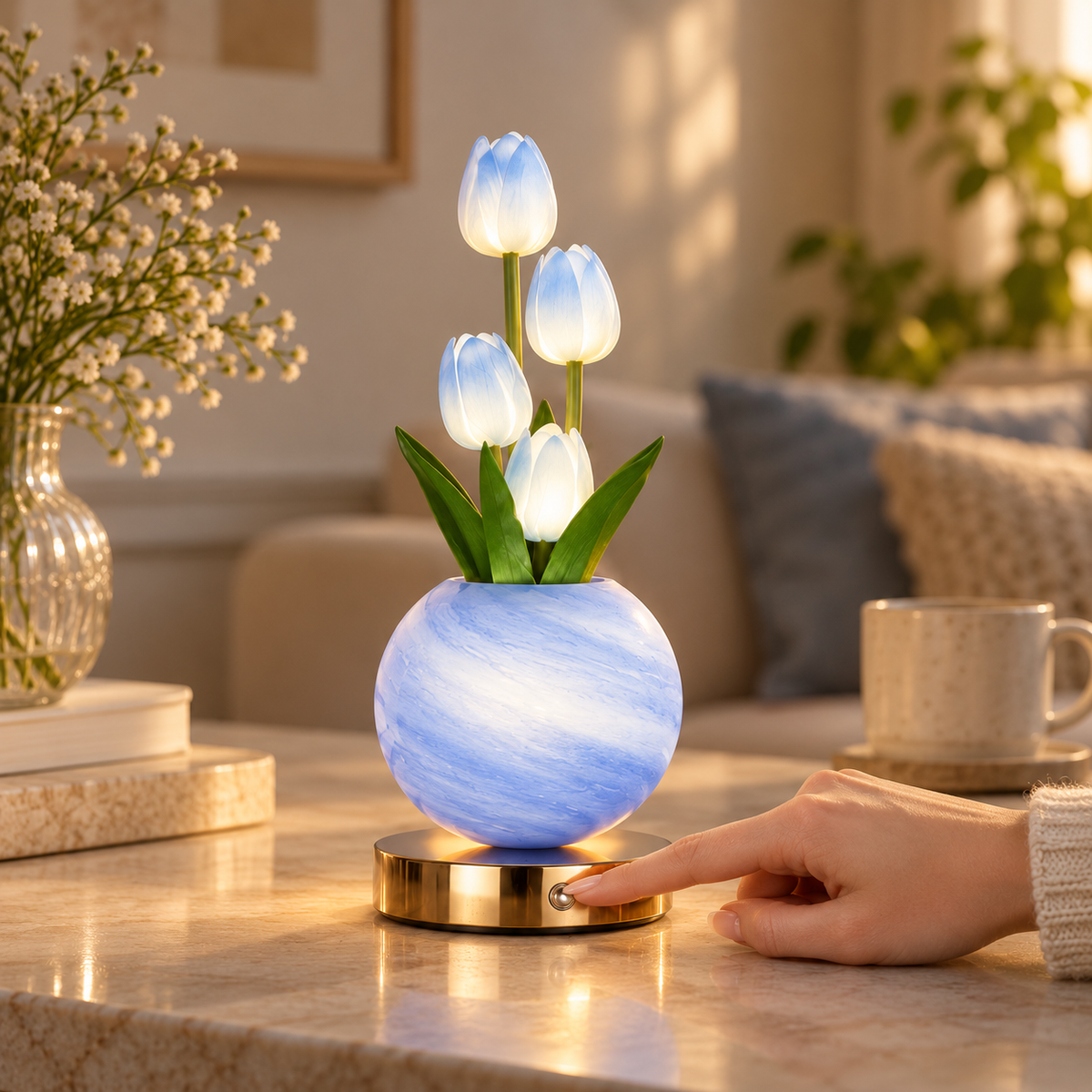 Rechargeable Tulip Ceramic Table Lamp