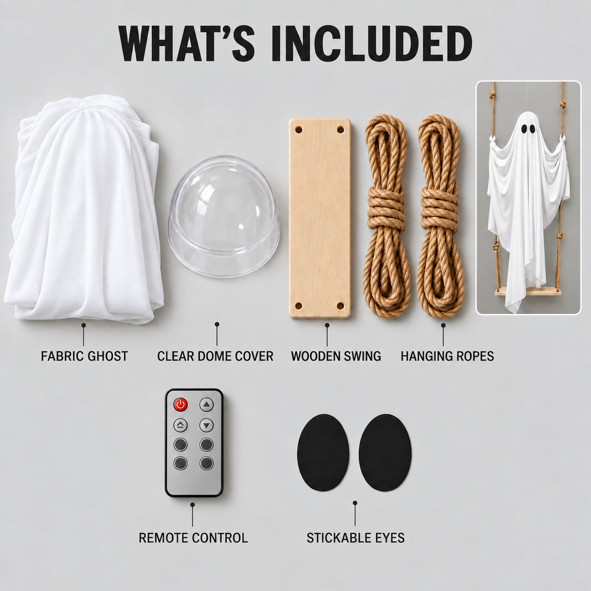 Large Halloween Hanging Ghost Decoration with LED Lights Swinging Ghost for Outdoor Yard Porch Décor