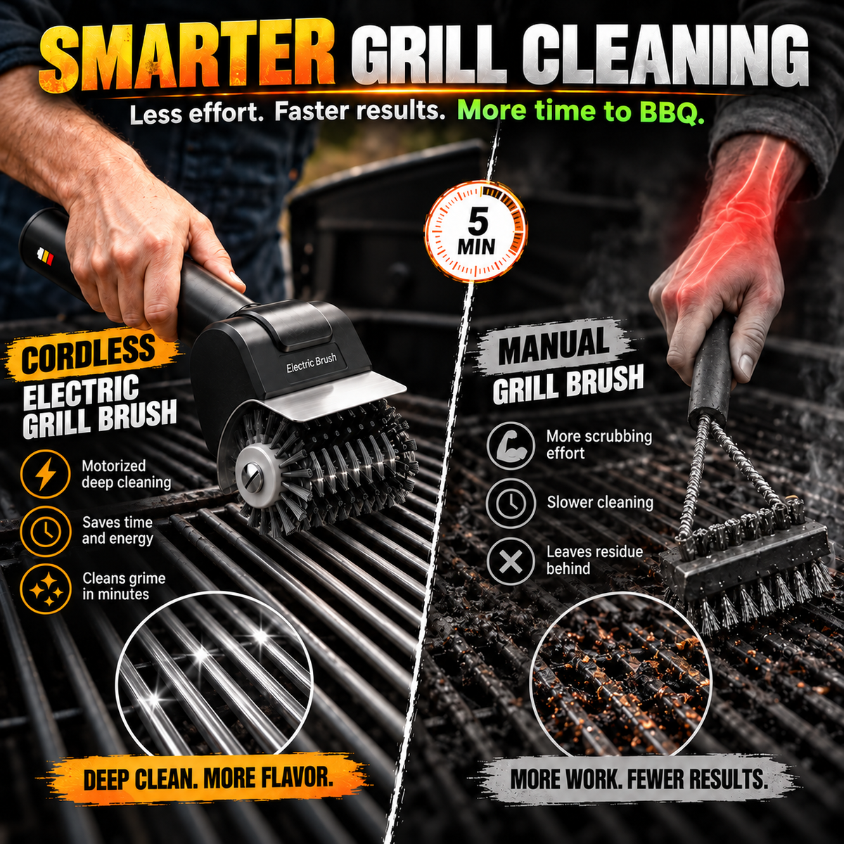 Portable High Speed Electric BBQ Grill Cleaning Brush Rechargeable Stainless Steel Handheld Grill Cleaner