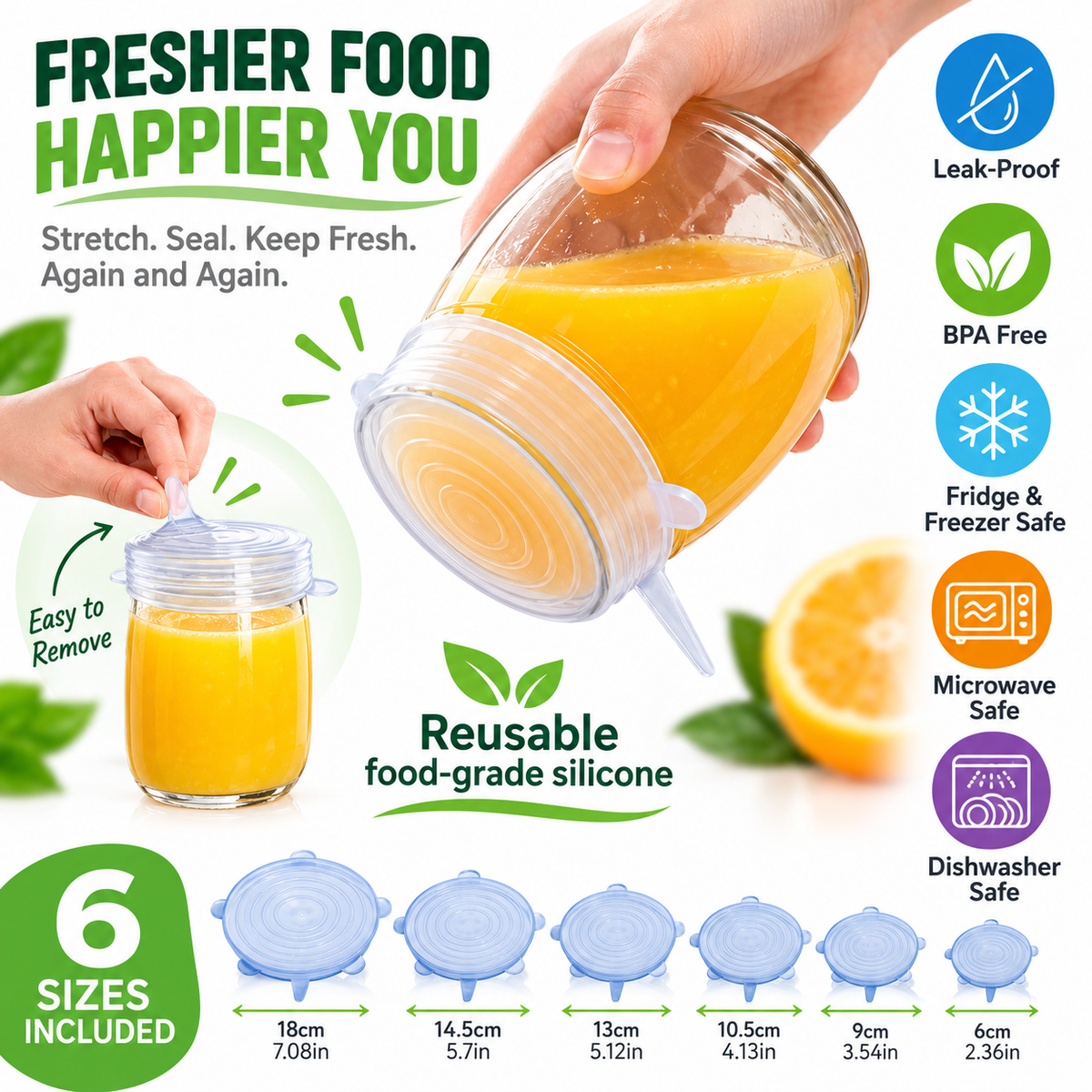 6-Piece Reusable Silicone Stretch Lids