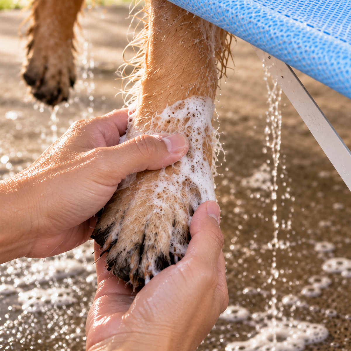 Foldable Pet Bathing Stand, Portable Dog Grooming Rack with Hammock