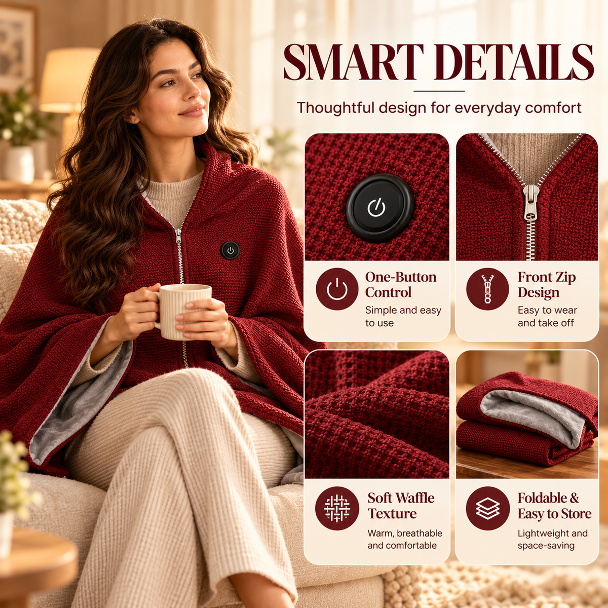 USB Heated Wearable Shawl Blanket