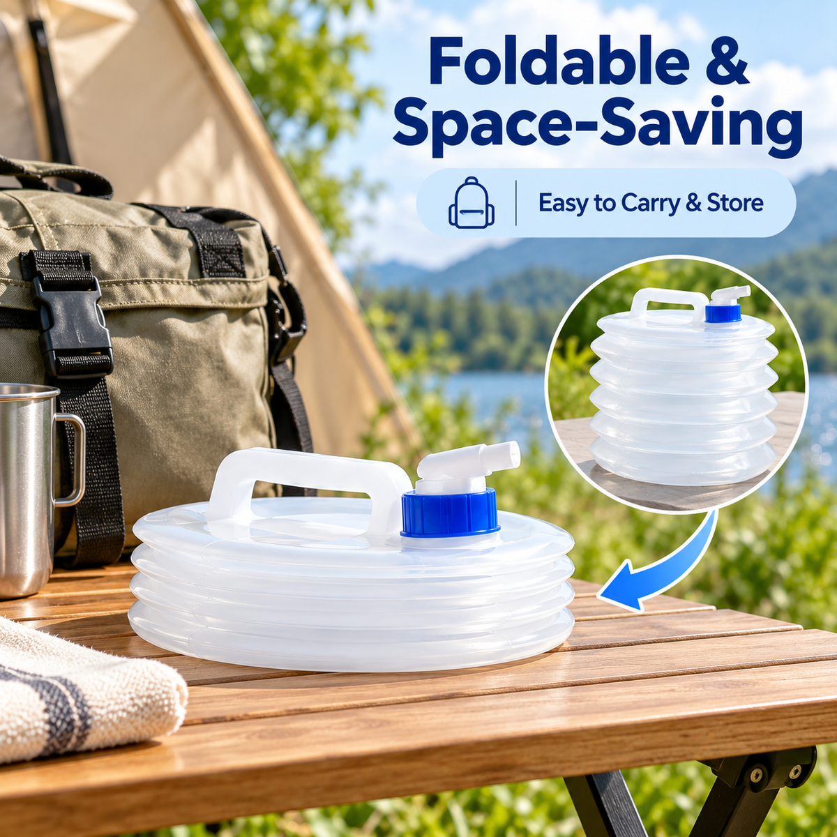 Collapsible Water Container with Spigot – Portable Foldable Water Storage Jug for Camping & Travel
