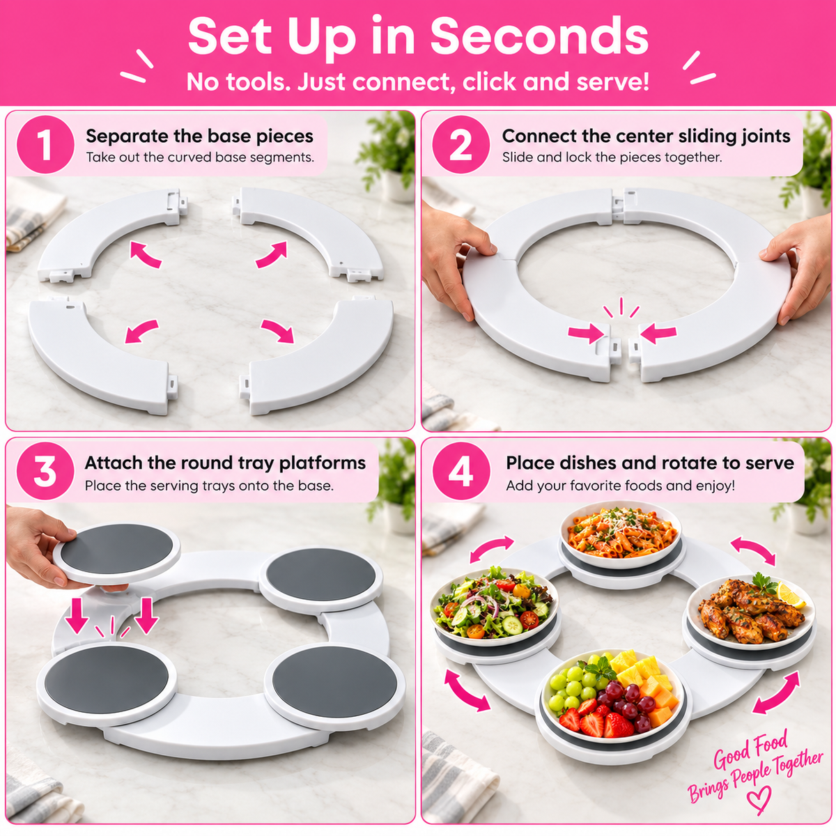 Expandable 360° Rotating Dining Table Serving Tray