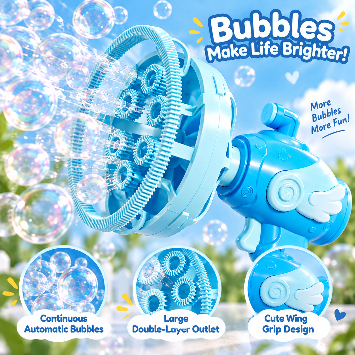 Angel Wing Automatic Bubble Blower – Double-Layer Electric Bubble Machine for Kids