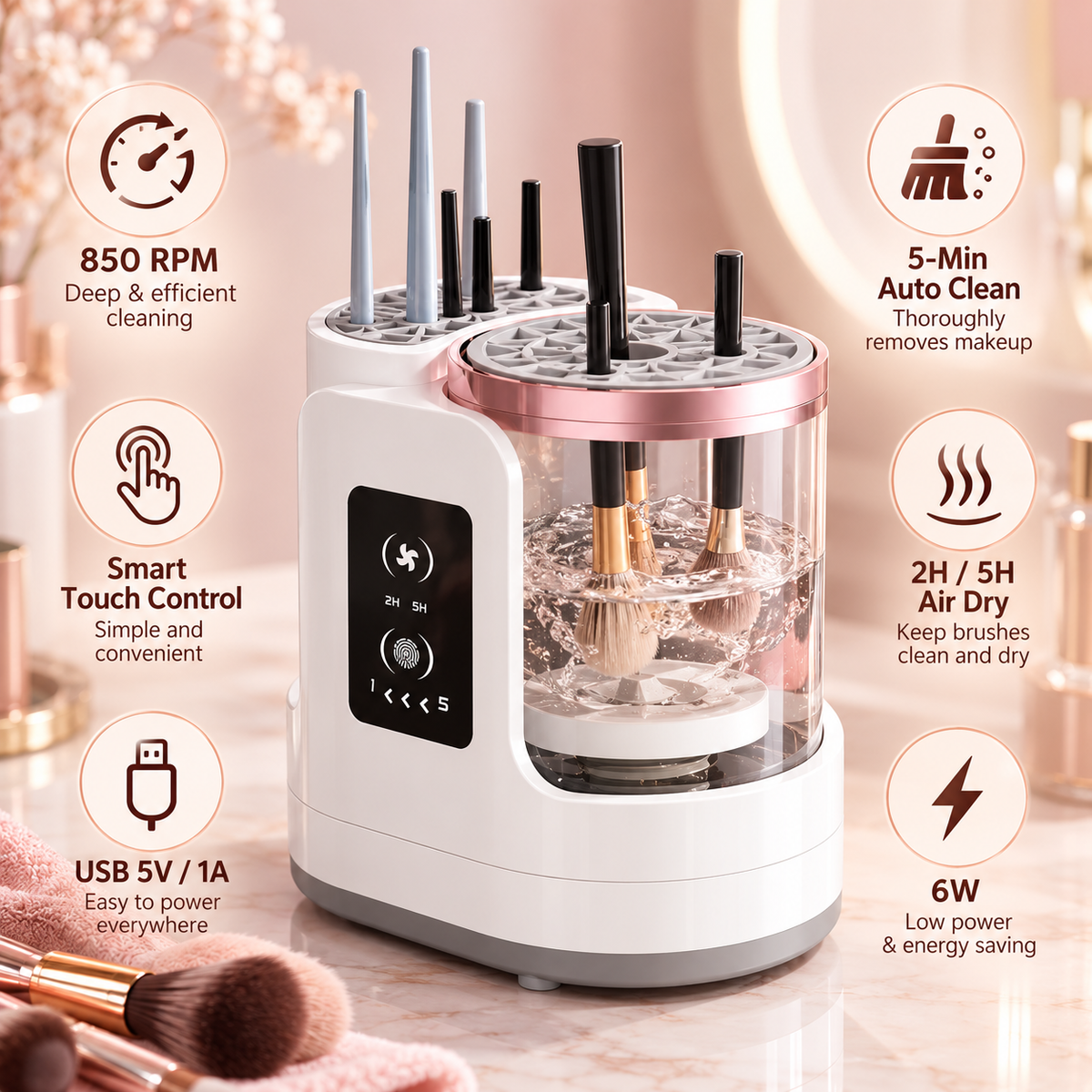 Automatic Makeup Brush Cleaner & Dryer – Electric Makeup Brush Washing Machine with Deep Cleaning & Fast Drying