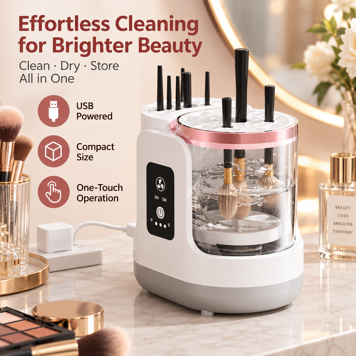 Automatic Makeup Brush Cleaner & Dryer – Electric Makeup Brush Washing Machine with Deep Cleaning & Fast Drying