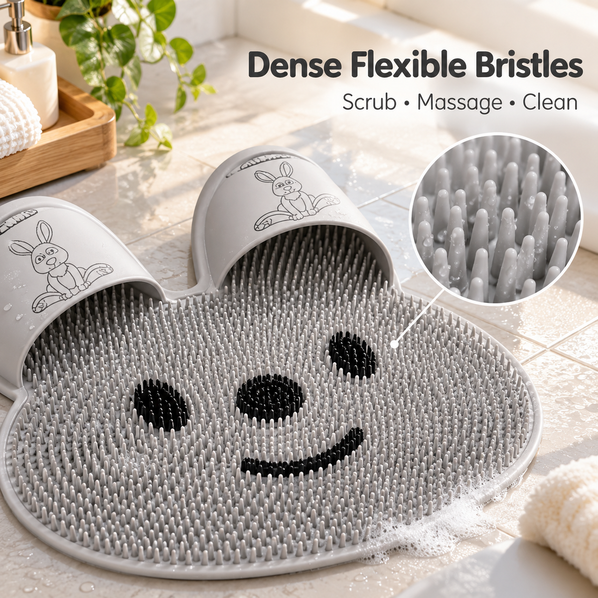2-in-1 Anti-Slip Foot Scrubber & Massage Bath Mat – Exfoliating Shower Mat with Back Scrub Function