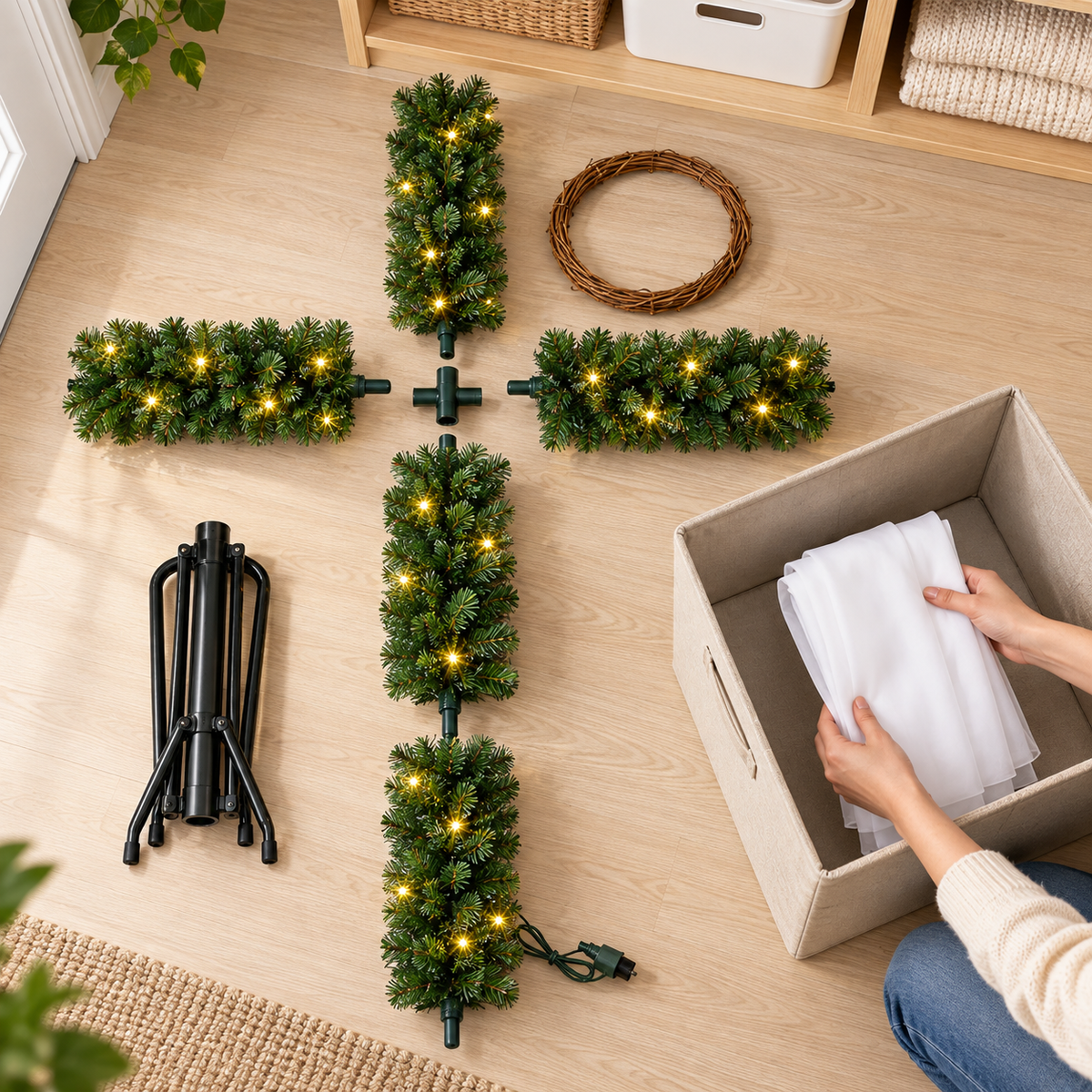 Pre Lit Cross Christmas Tree with Warm LED Lights Artificial PVC Christian Christmas Decoration
