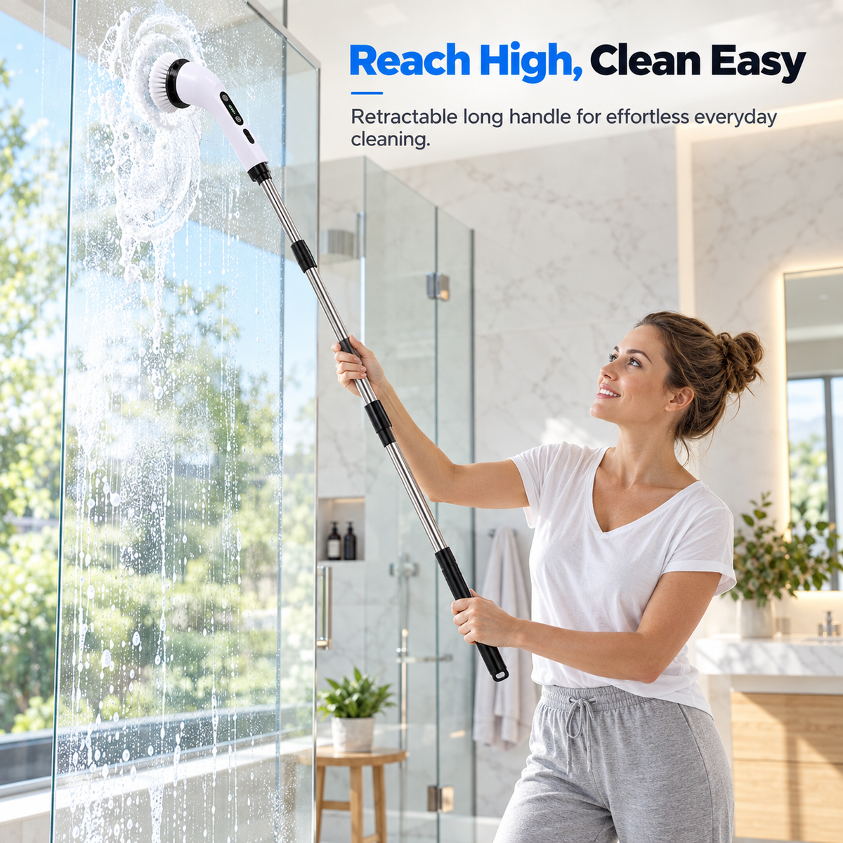 Cordless Electric Spin Scrubber with Extendable Handle and Multiple Cleaning Brush Heads