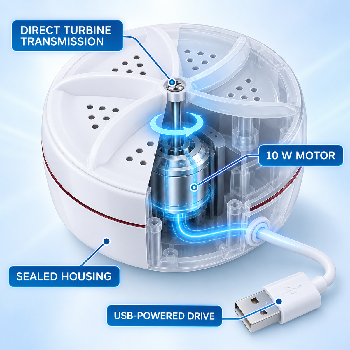 Portable Mini Washing Machine USB Powered Turbo Washer for Underwear Socks and Travel