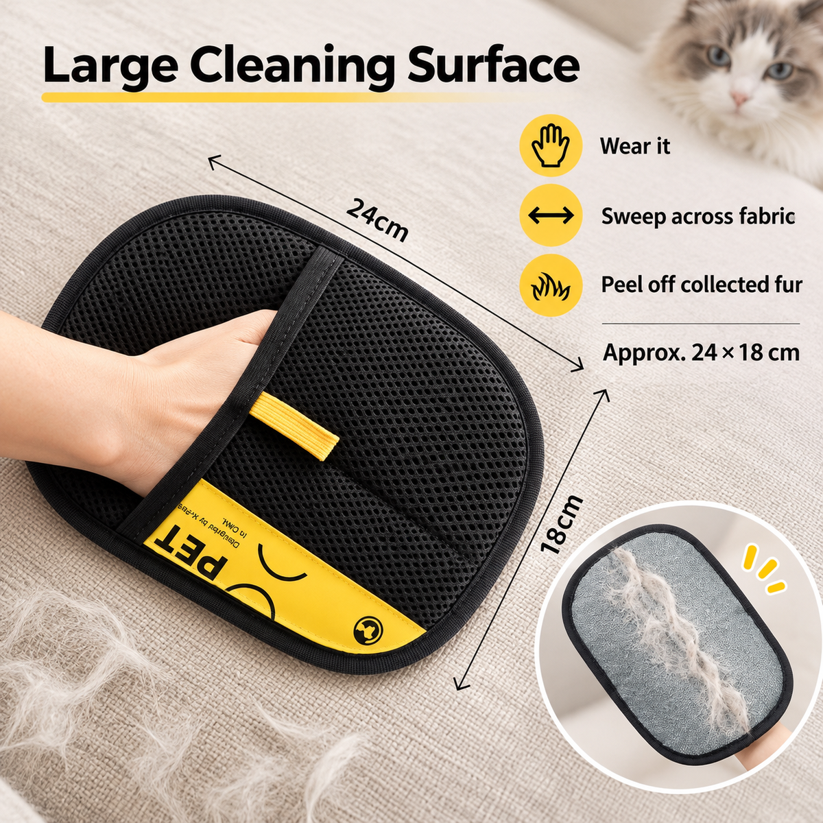 Electrostatic Pet Hair Remover Glove Reusable Cleaning Mitt for Cats Dogs Furniture and Clothes