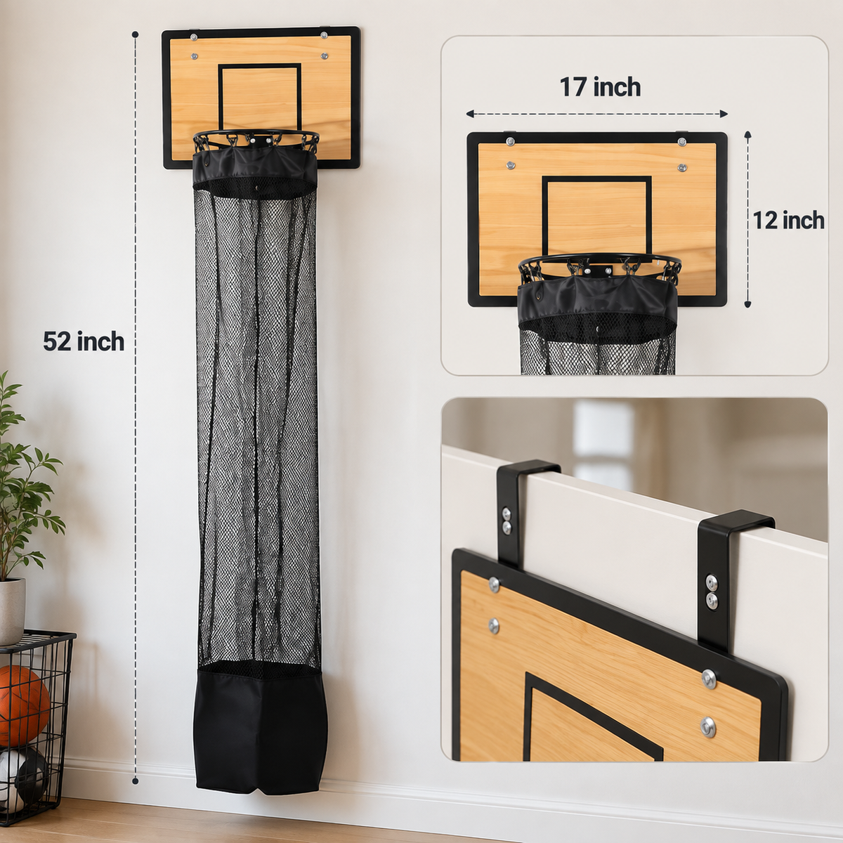 Basketball Catch Net Storage Bag – Extended Hoop Ball Return Organizer for Garage & Backyard Courts