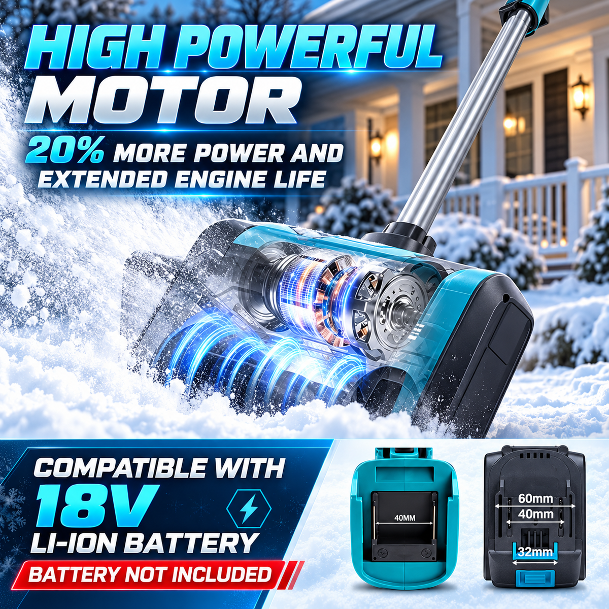 Cordless Snow Shovel – 18–21V Battery-Powered Electric Snow Thrower