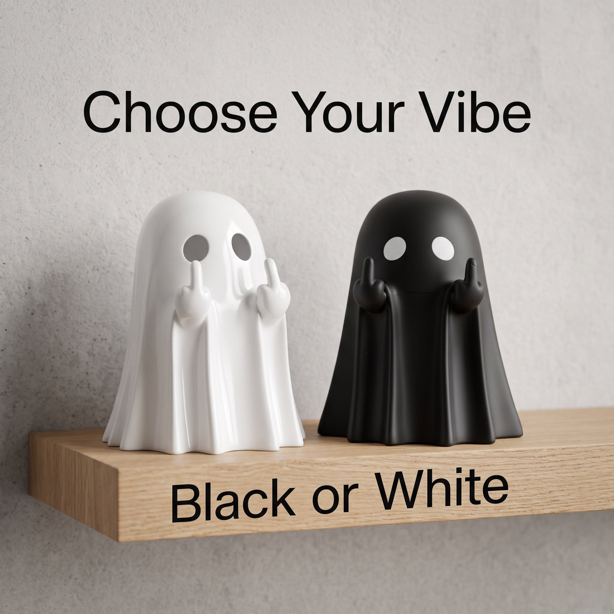 Cute Halloween Ghost Statue with Middle Finger Gesture – Small Spooky Tabletop Decor
